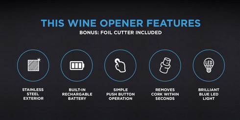 Electric Wine Bottle Opener w/ Rechargeable Battery, Charging Stand and Foil Cutter